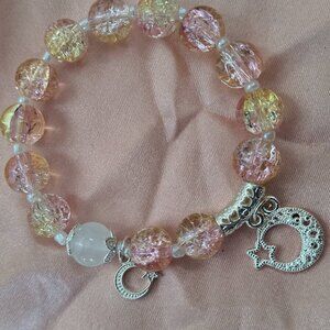 Beaded Stretch Bracelet With Dangle Moon and stars